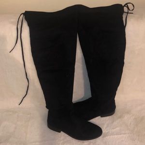 Black suede thigh thigh boots